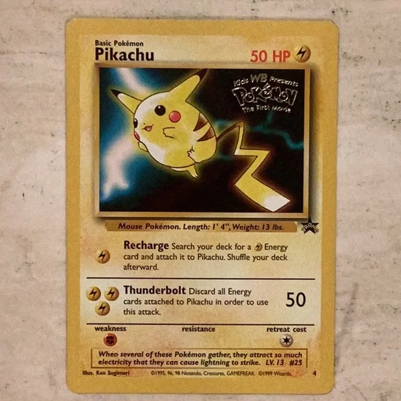 Pikachu 1999 Movie Promo 4 Pokemon Card Stamped WB The First Movie #4 - Picture 1 of 5